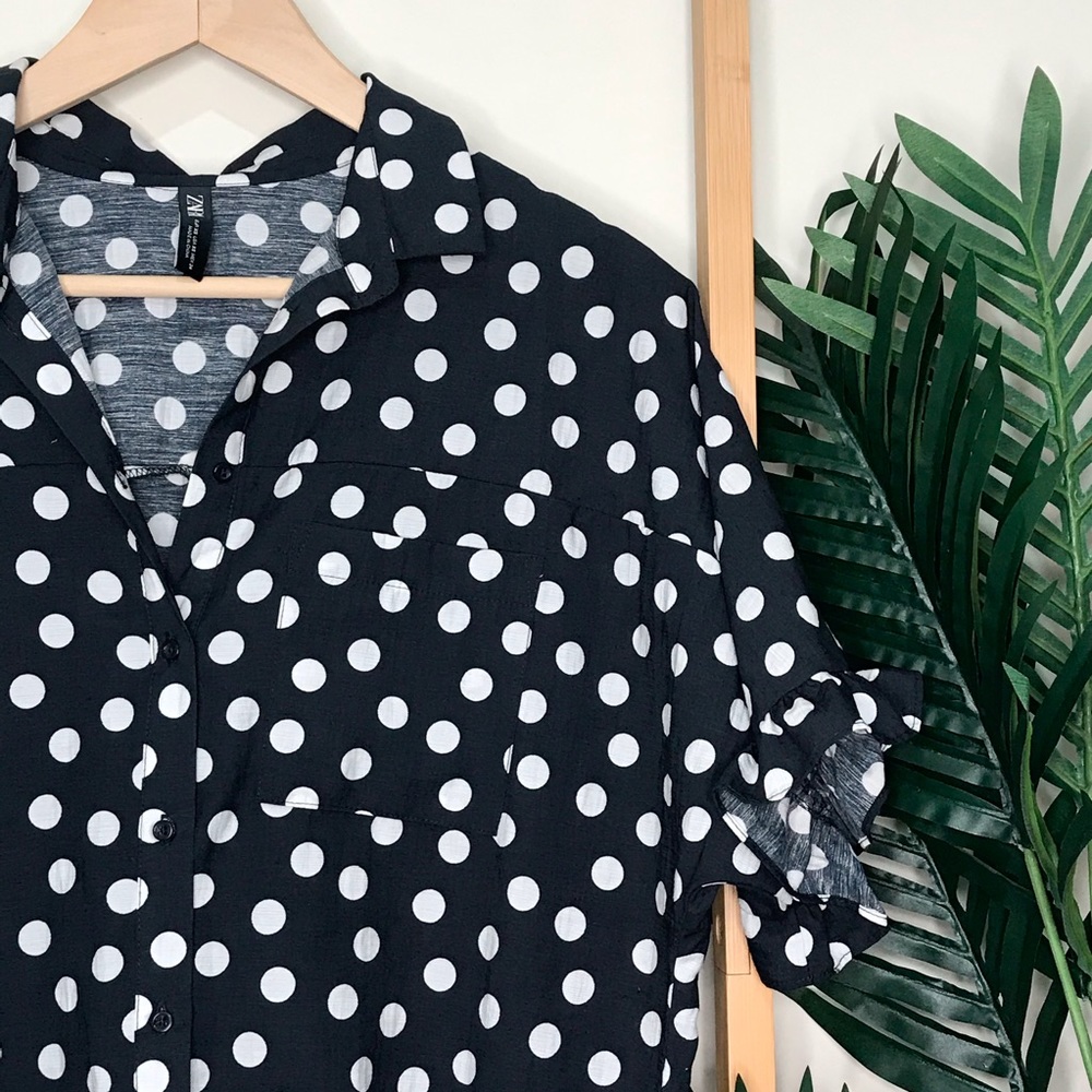 SOLD Zara Navy Dot Print Boxy Crop Shirt Top XS - Picture 6 of 11